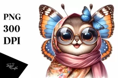 Butterfly with Silk Scarf | Detailed Watercolor Clipart Product Image 1