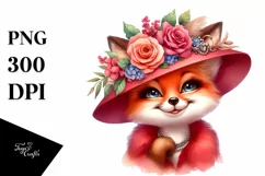 Fox with Vintage Diva Look | Vibrant Watercolor Clipart Product Image 3