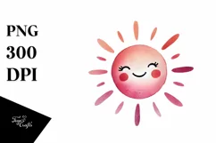 Smiling Pinkish Sun in Watercolor PNG Product Image 1
