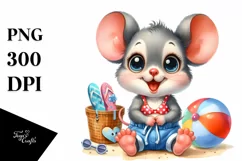 Excited Baby Mouse in Beachwear PNG Product Image 3