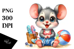 Excited Baby Mouse in Beachwear PNG Product Image 1