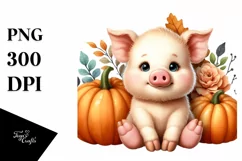 Whimsical Funny Baby Pig Sitting | Clipart Product Image 3
