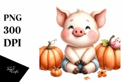 Whimsical Funny Baby Pig Sitting | Clipart Product Image 1