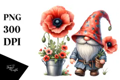 Cute Gnome with Poppy Flower PNG Product Image 1