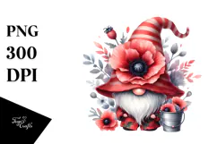 Cute Gnome with Poppy Floral PNG Product Image 1