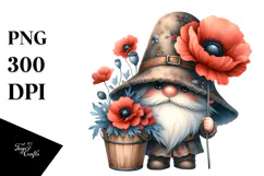 Cute Gnome with Poppy Flower PNG Product Image 1