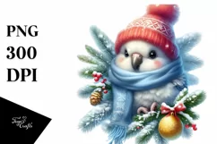 Baby Parrot by Christmas Tree PNG Product Image 1