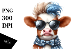 Funny Baby Cow with Funny Hair PNG Product Image 1