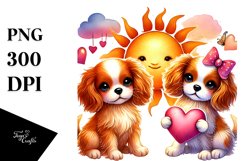 Cute Sun with Cavalier Spaniel PNG Product Image 1