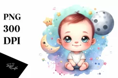 Colorful Baby Moon, Watercolor | Clipart Product Image 3