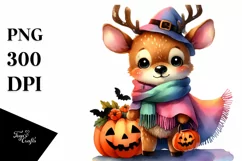 Vibrant Halloween Baby Elk | Watercolor Product Image 1