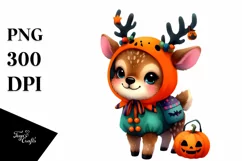 Vibrant Halloween Baby Elk | Watercolor Product Image 1