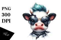Funny Cow with Cool Hair PNG Product Image 1