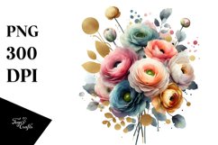 Colorful Ranunculus Splash Bouquet | Gold Foil Clipart Product Image 1