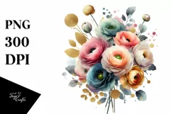Colorful Ranunculus Splash Bouquet | Gold Foil Clipart Product Image 1