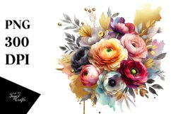 Colorful Ranunculus Splash Bouquet | Gold Foil Clipart Product Image 3