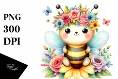 Bee with Flower Crown Watercolor Clipart Product Image 3