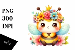 Bee with Flower Crown Watercolor Clipart Product Image 1