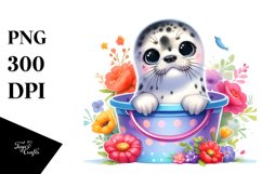 Colorful Spotted Seal Sitting in Bucket | Clipart Product Image 3