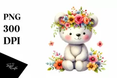 Cartoon-Style Bear with Flower Crown PNG Product Image 1