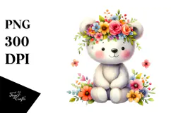 Cartoon-Style Bear with Flower Crown PNG Product Image 1