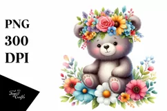 Cartoon-Style Bear with Flower Crown PNG Product Image 1
