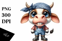 Cow Bandana Farm Jeans | Watercolor Product Image 1