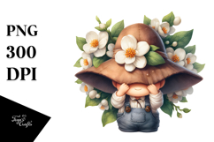 Cute Watercolor Gnome with Jasmine PNG Product Image 1