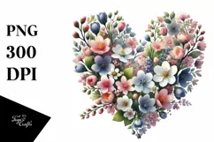 Spring Flower Heart, Digital Watercolor Painting PNG Product Image 1