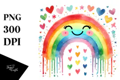 Colorful Smiling Washed Rainbow Hearts PNG Product Image 1