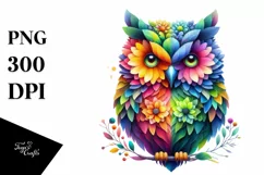 Abstract Vibrant Watercolor Owl PNG Product Image 1