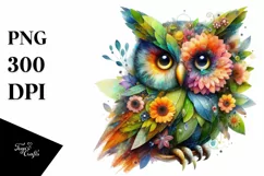 Abstract Vibrant Watercolor Owl PNG Product Image 1