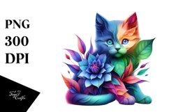 Abstract Vibrant Watercolor Kitten PNG Product Image 3