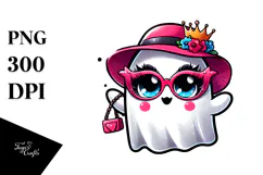 Funny Ghost with Glam Accesories, Watercolor PNG Product Image 1