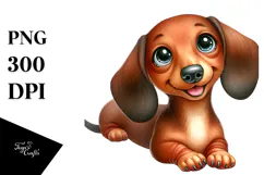 Cute Dachshund Watercolor PNG Product Image 1