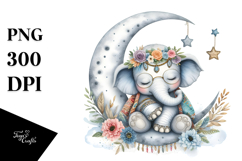 Watercolor Boho Baby Elephant Sleeping Moon Product Image 1