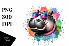 Quirky Colorful Hippo Sunglasses | Sublimation | Clipart Product Image 1