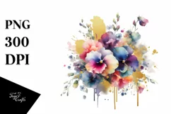 Colorful Sweet Pea Splash Bouquet | Gold Foil Clipart Product Image 3