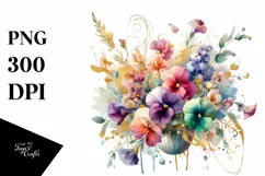 Colorful Sweet Pea Splash Bouquet | Gold Foil Clipart Product Image 3