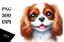 Watercolor Cute Cavalier King Charles Spaniel PNG Product Image 1