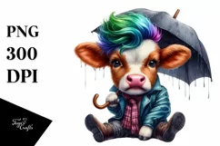 Cute Baby Cow Sitting PNG Product Image 1