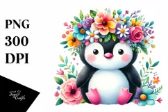 Cartoon Penguin with Flower Crown Clipart Product Image 3