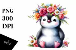 Cartoon Penguin with Flower Crown Clipart Product Image 1