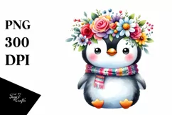 Cartoon Penguin with Flower Crown Clipart Product Image 1