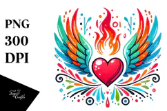 Colorful Heart with Wings and Fire PNG Product Image 1