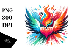 Colorful Heart with Wings and Fire PNG Product Image 1