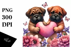 Cute Bullmastiff Holding Heart PNG Product Image 1