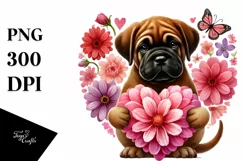Cute Bullmastiff Holding Heart PNG Product Image 1