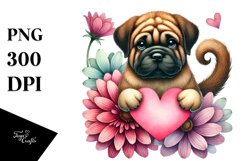 Cute Bullmastiff Holding Heart PNG Product Image 1