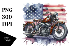 Vintage Motorcycle with USA Flag, Watercolor Product Image 1